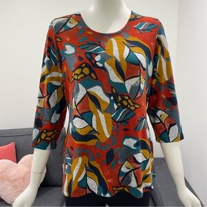 NWT MARISE Soft Pullover Printed Top with 3/4-Length Sleeves Size Small